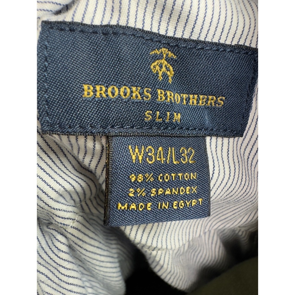Brooks Brothers Slim Fit Pants Mens 34x32 Olive Green 5-Pocket Chino Preppy - Picture 7 of 7